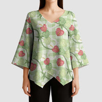 Anthurium Pikake Ti Leaf Palaka Kimono Sleeve Blouse Green Version LT01 - Polynesian Pride