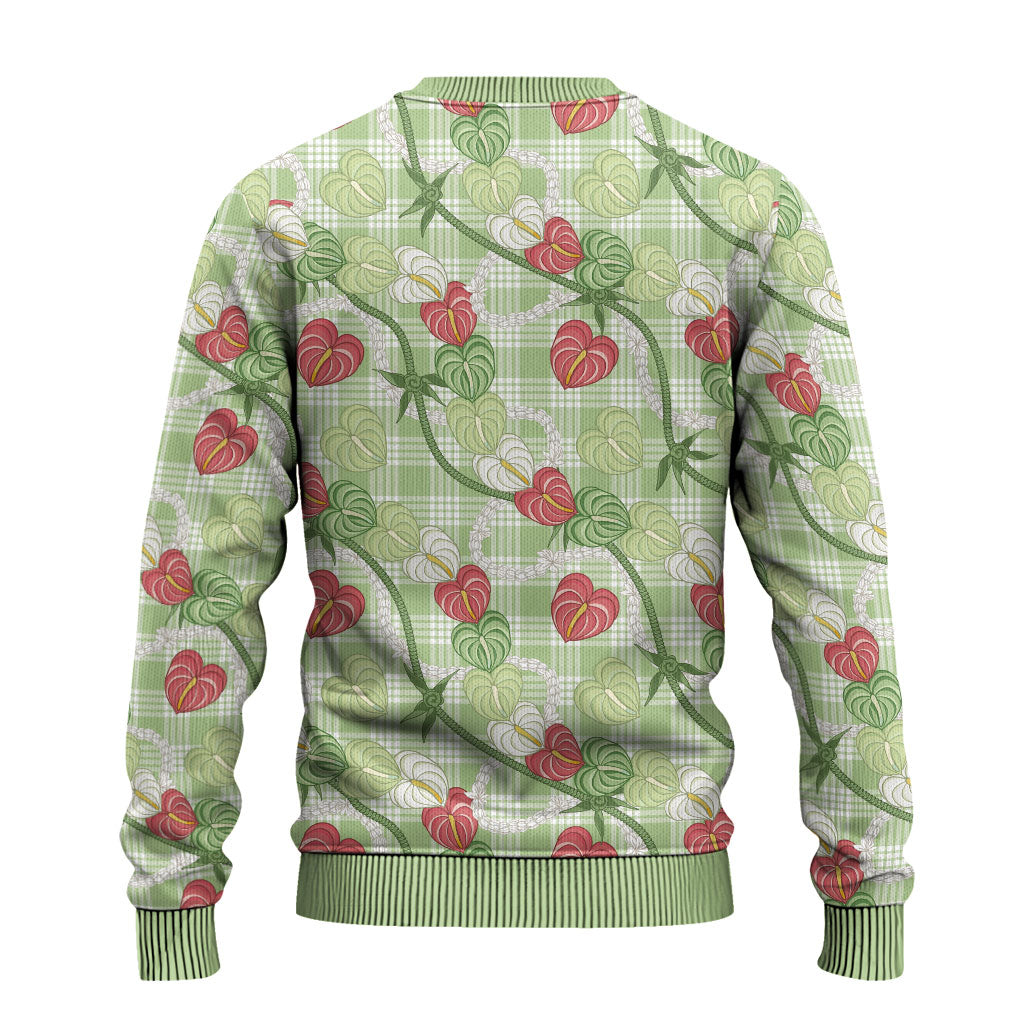 Anthurium Pikake Ti Leaf Palaka Ugly Christmas Sweater Green Version LT01 - Polynesian Pride