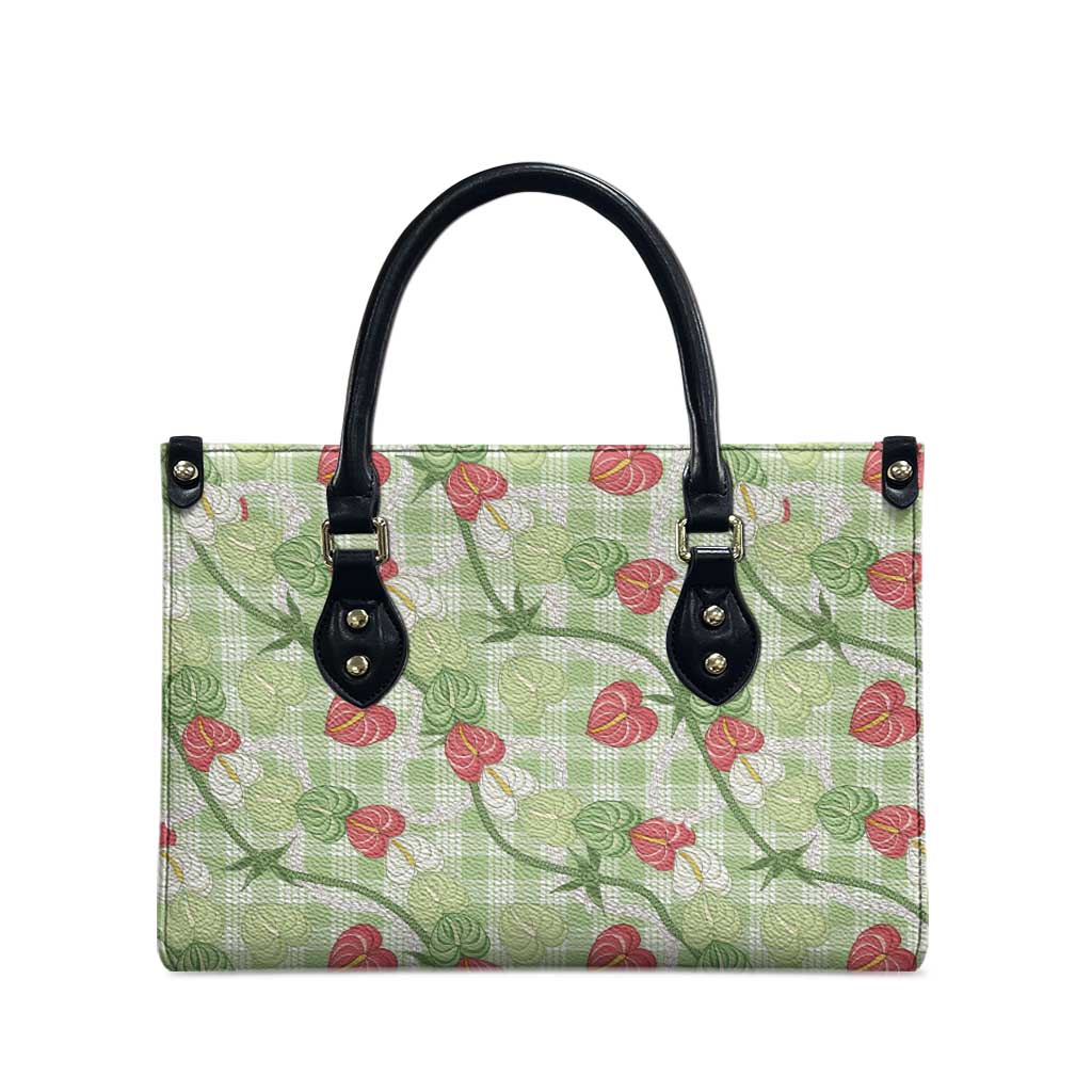 Anthurium Pikake Ti Leaf Palaka Leather Bag Green Version LT01 - Polynesian Pride