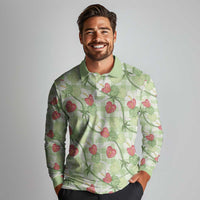 Anthurium Pikake Ti Leaf Palaka Long Sleeve Polo Shirt Green Version LT01 - Polynesian Pride