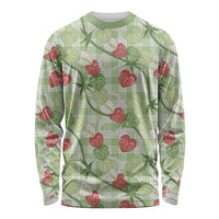 Anthurium Pikake Ti Leaf Palaka Long Sleeve Shirt Green Version LT01 Unisex Green - Polynesian Pride