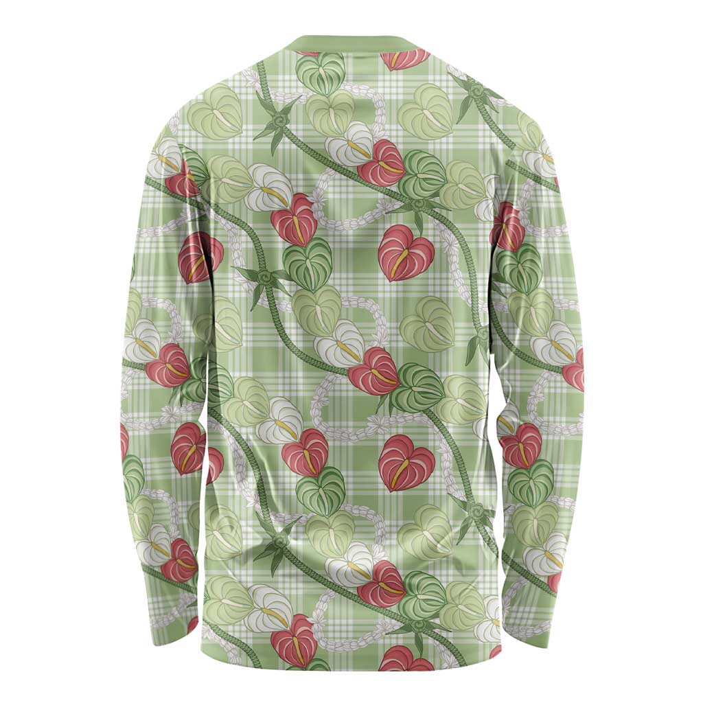 Anthurium Pikake Ti Leaf Palaka Long Sleeve Shirt Green Version LT01 - Polynesian Pride