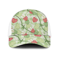 Anthurium Pikake Ti Leaf Palaka Mesh Trucker Cap Green Version LT01 One Size White Green - Polynesian Pride