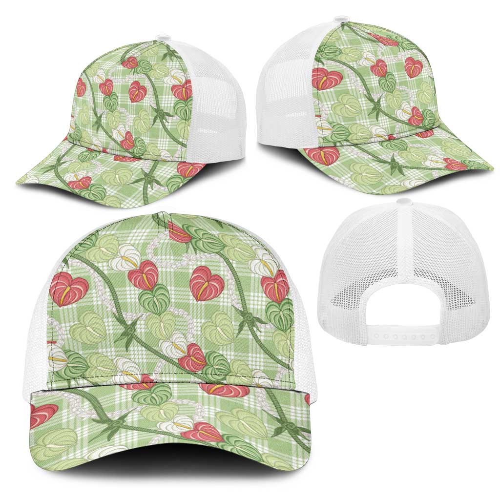 Anthurium Pikake Ti Leaf Palaka Mesh Trucker Cap Green Version LT01 - Polynesian Pride