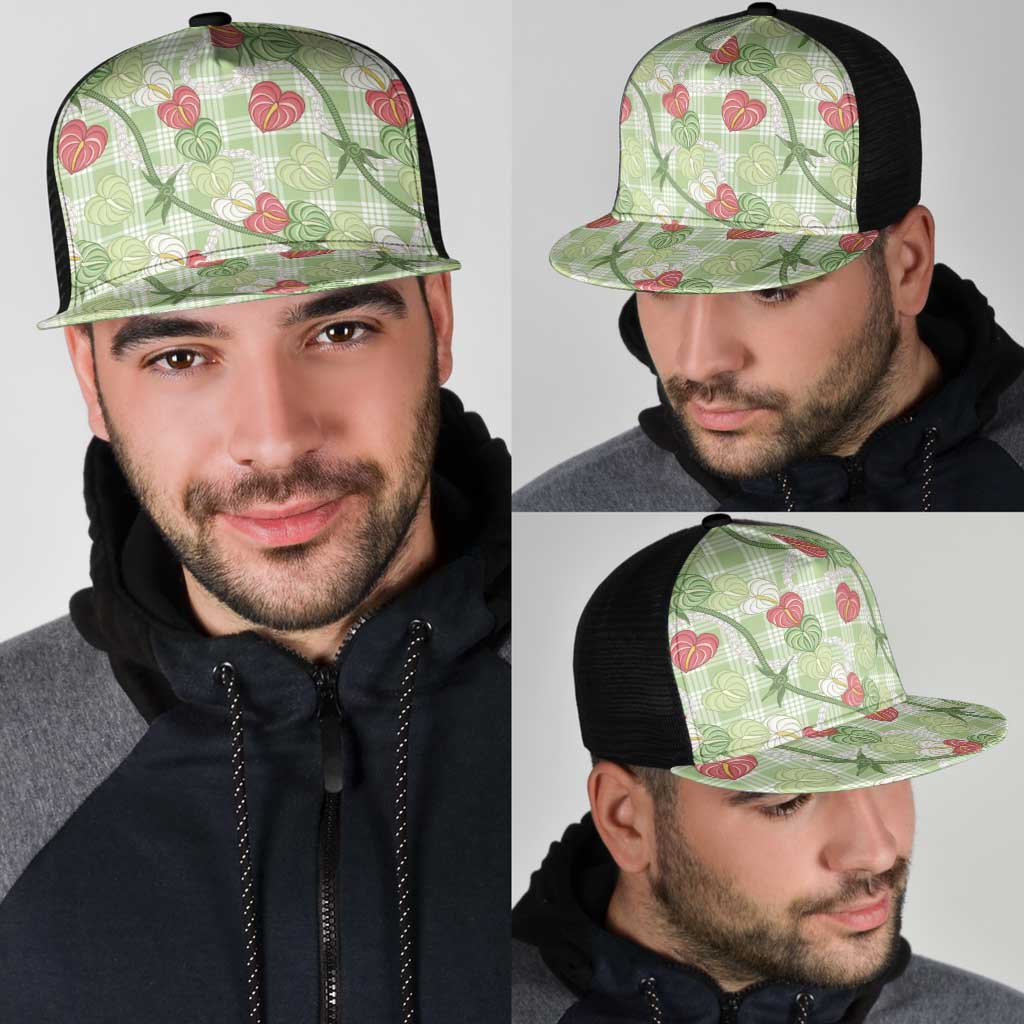 Anthurium Pikake Ti Leaf Palaka Mesh Trucker Cap Green Version LT01 - Polynesian Pride