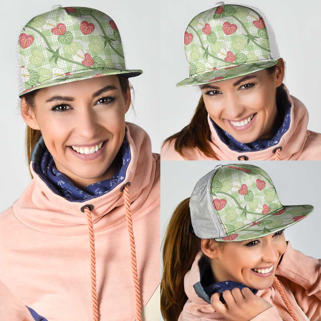 Anthurium Pikake Ti Leaf Palaka Mesh Trucker Cap Green Version LT01 - Polynesian Pride