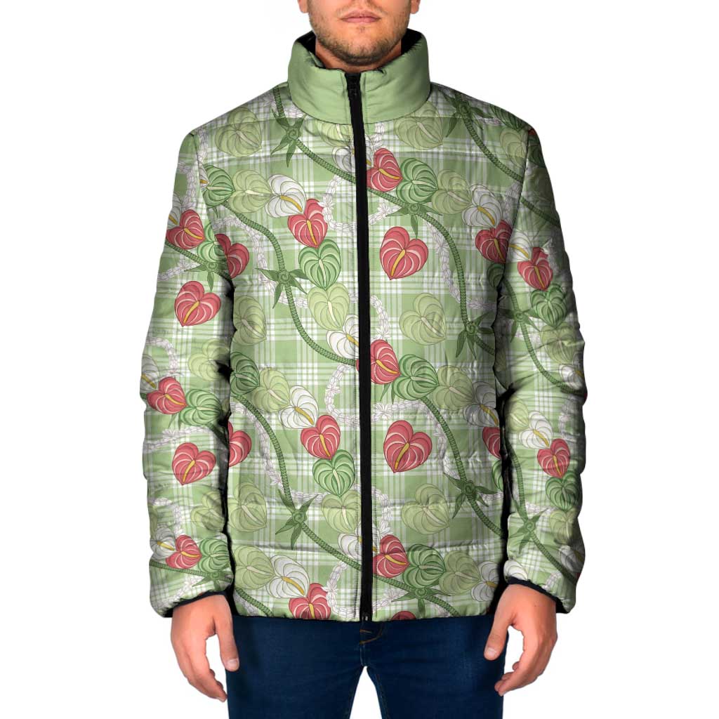 Anthurium Pikake Ti Leaf Palaka Padded Jacket Green Version LT01 Men Green - Polynesian Pride