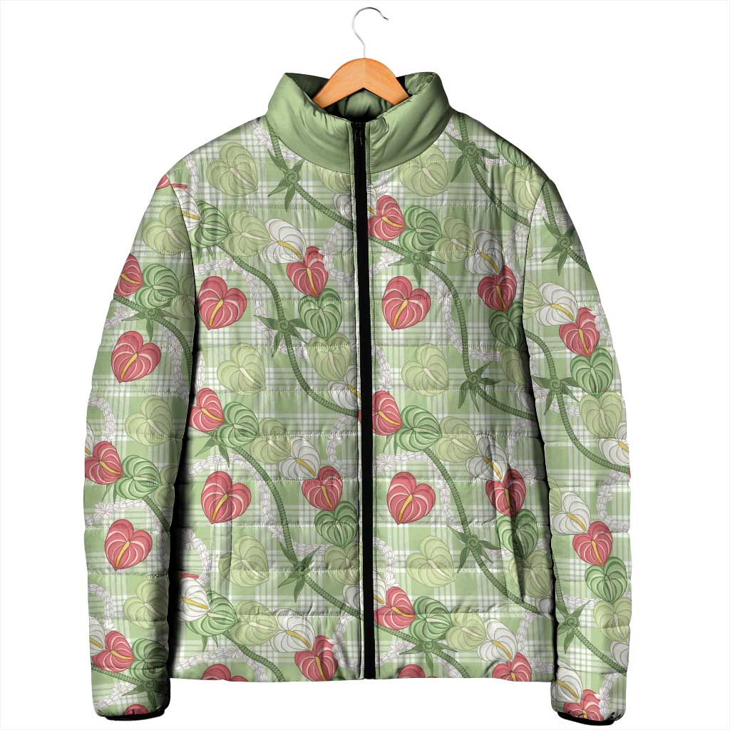 Anthurium Pikake Ti Leaf Palaka Padded Jacket Green Version LT01 - Polynesian Pride