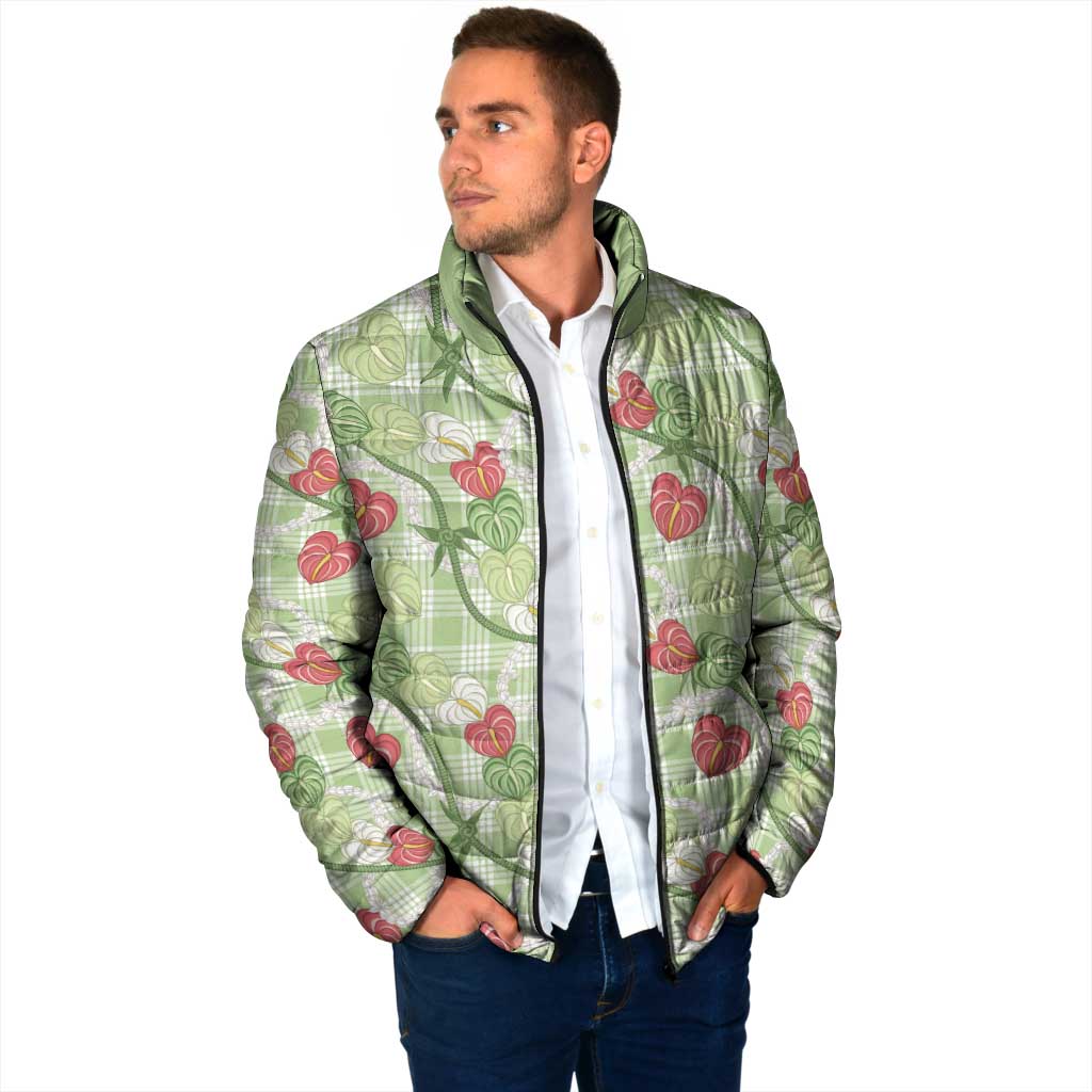 Anthurium Pikake Ti Leaf Palaka Padded Jacket Green Version LT01 - Polynesian Pride