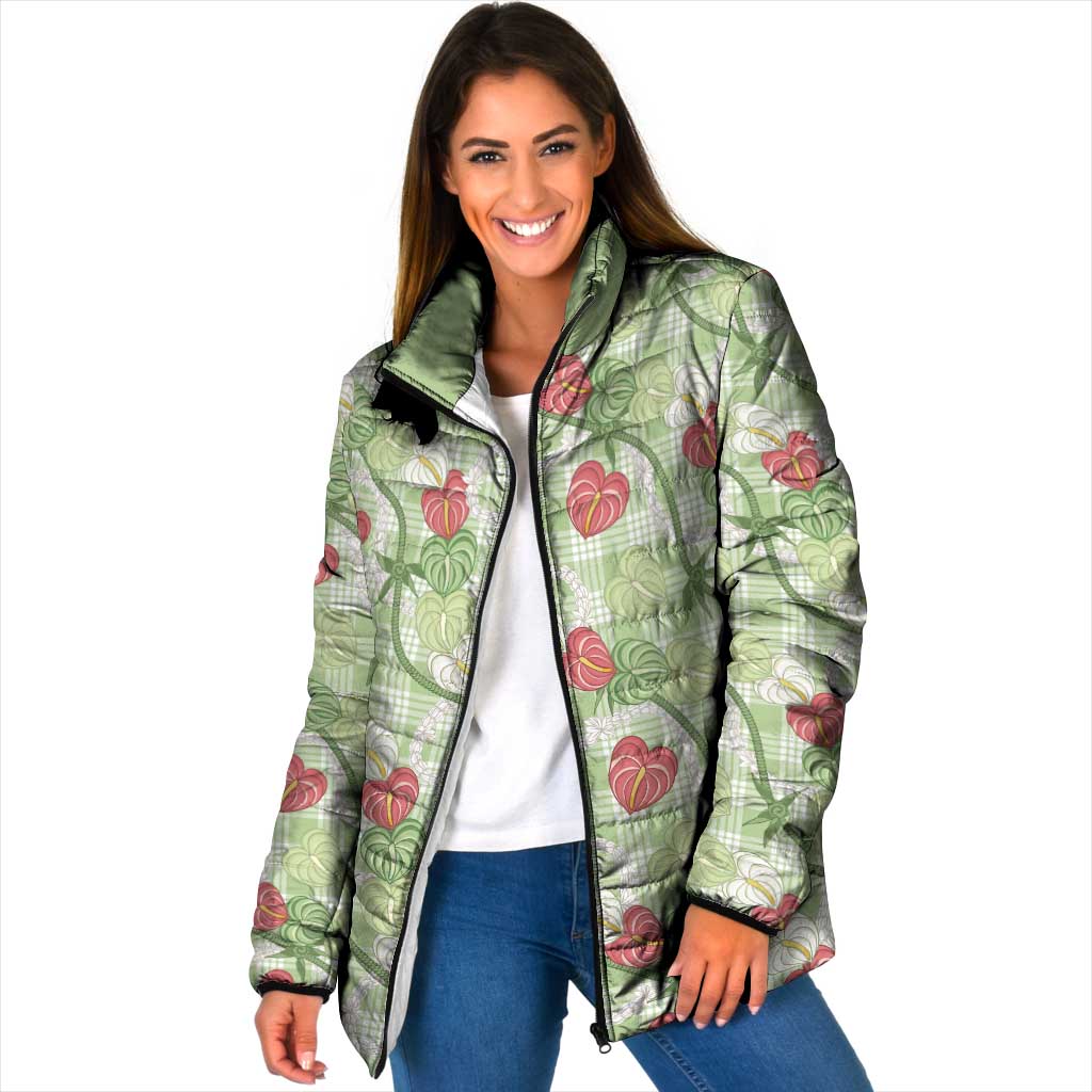 Anthurium Pikake Ti Leaf Palaka Padded Jacket Green Version LT01 Women Green - Polynesian Pride
