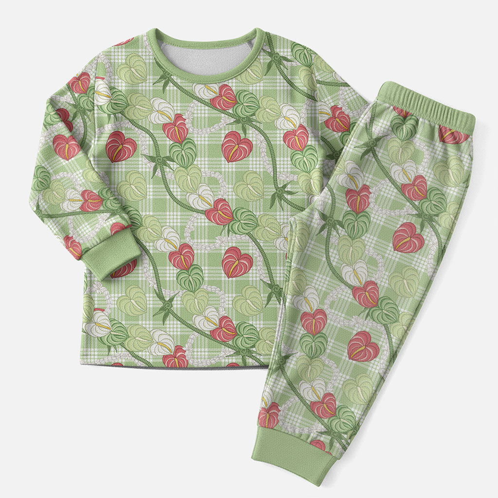 Anthurium Pikake Ti Leaf Palaka Christmas Pajama Set Green Version LT01 Men Green - Polynesian Pride