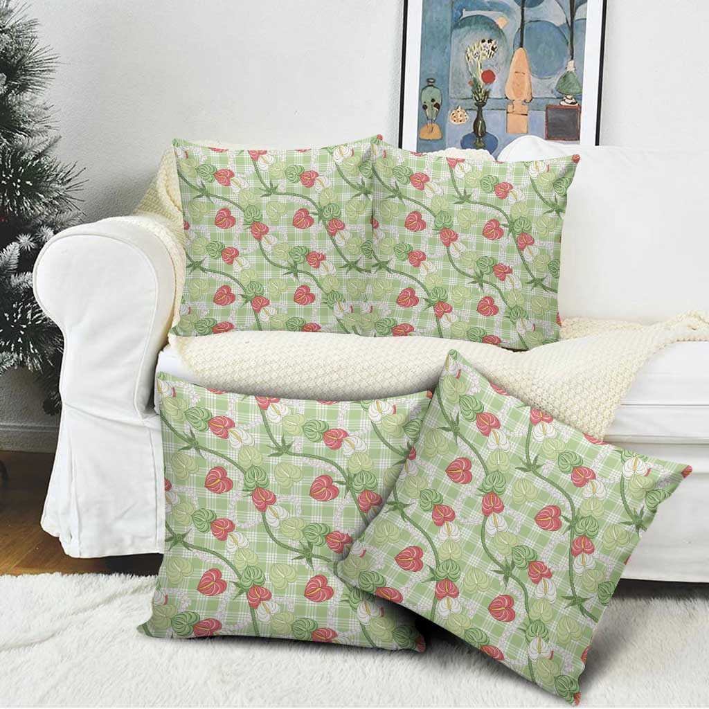 Anthurium Pikake Ti Leaf Palaka Pillow Cover Green Version LT01 - Polynesian Pride