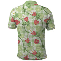 Anthurium Pikake Ti Leaf Palaka Polo Shirt Green Version LT01 - Polynesian Pride