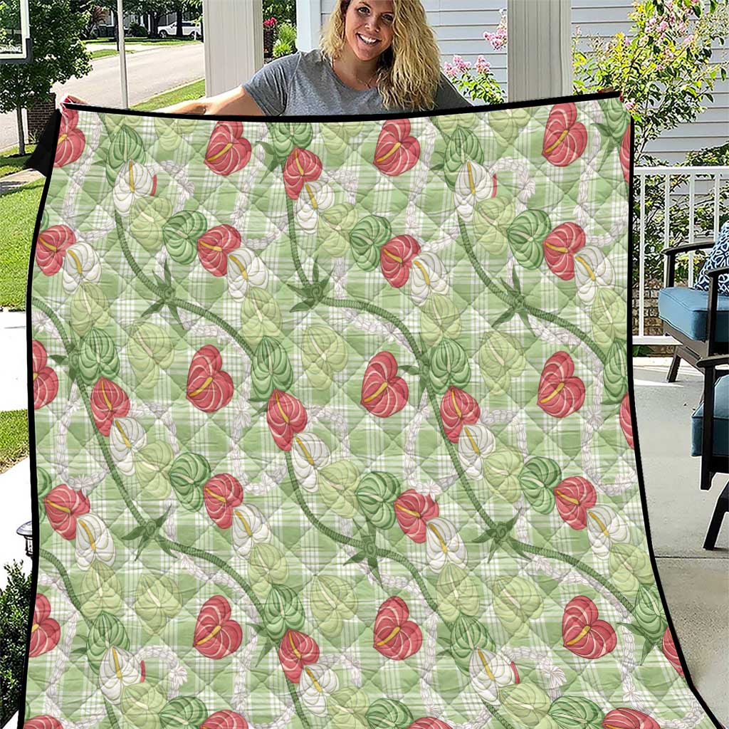 Anthurium Pikake Ti Leaf Palaka Quilt Green Version LT01 Green - Polynesian Pride