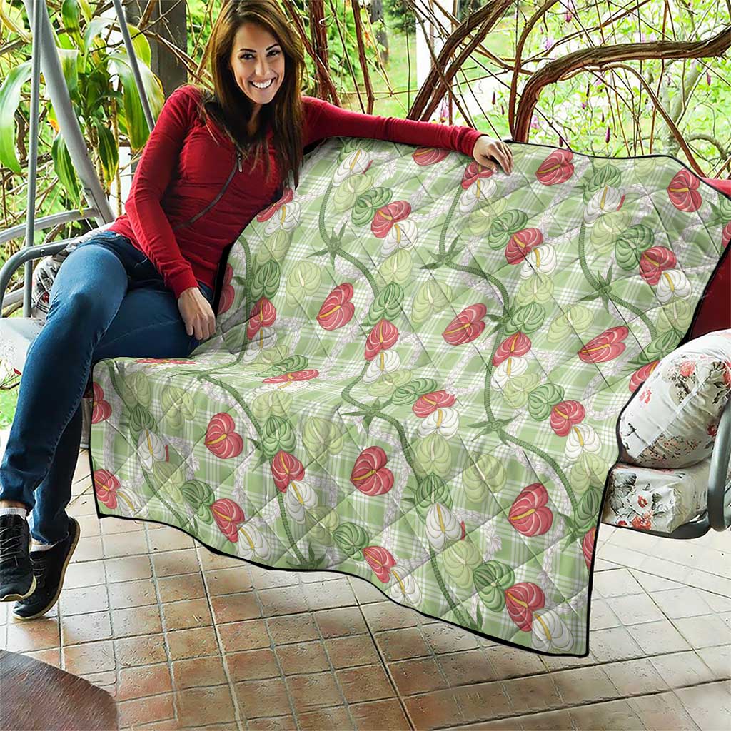 Anthurium Pikake Ti Leaf Palaka Quilt Green Version LT01 - Polynesian Pride