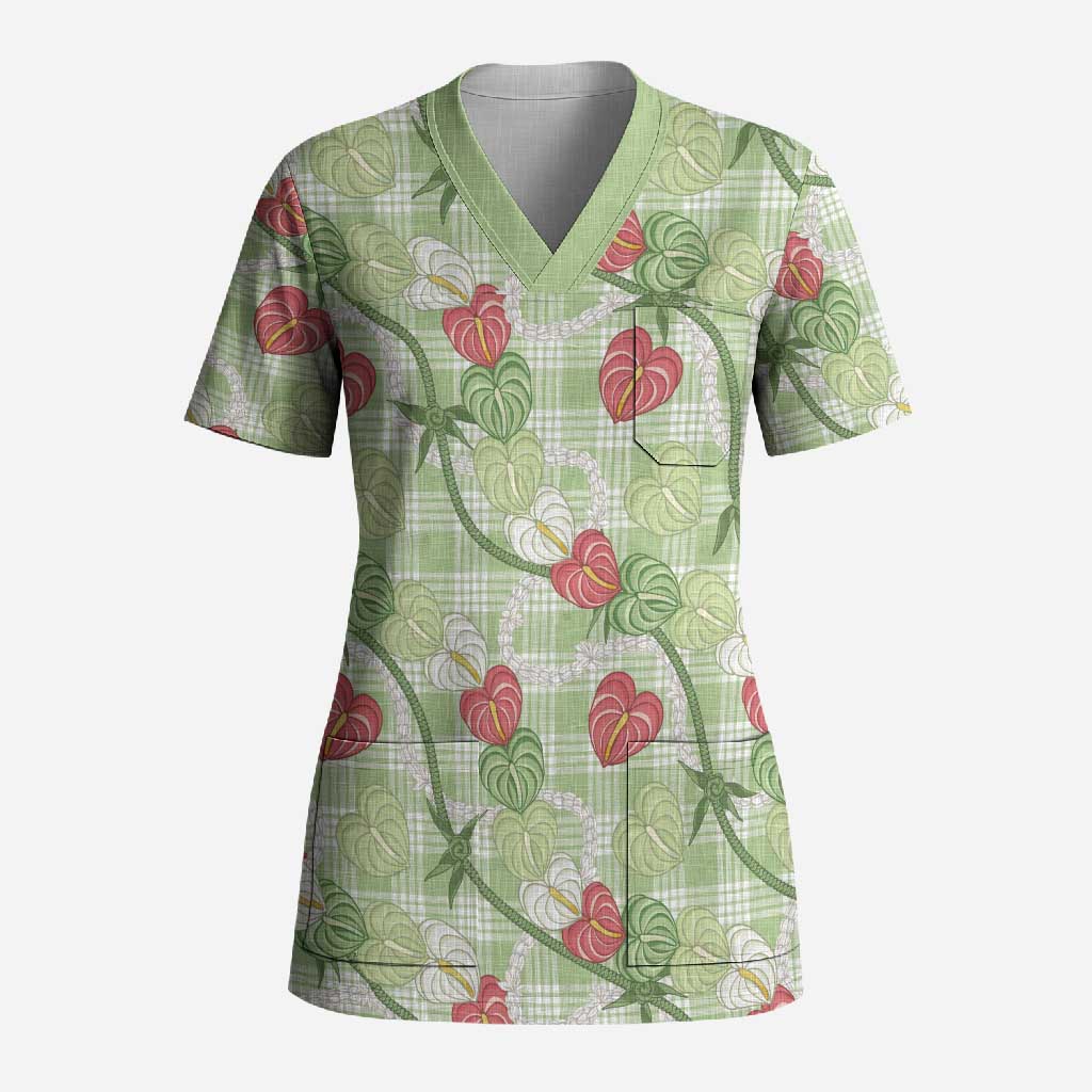Anthurium Pikake Ti Leaf Palaka Scrub Top Green Version LT01 Adult Green - Polynesian Pride