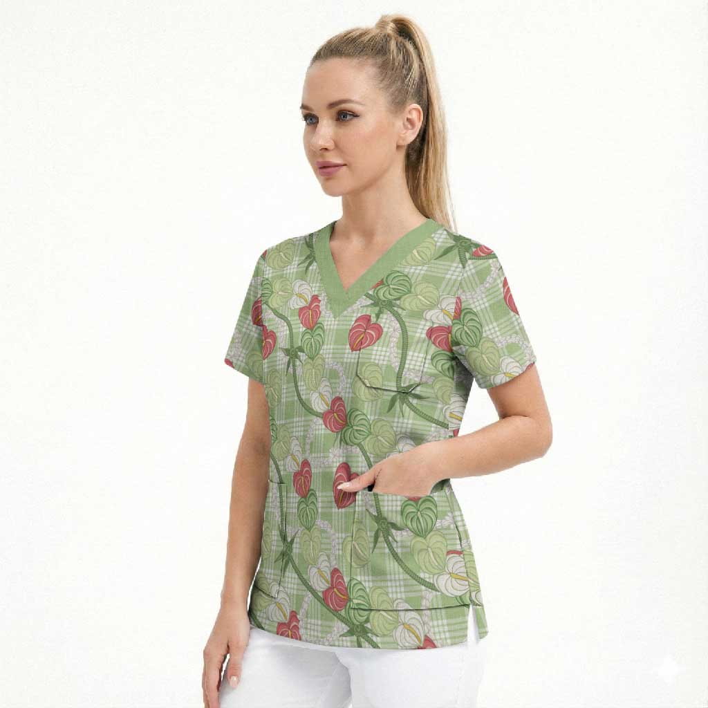 Anthurium Pikake Ti Leaf Palaka Scrub Top Green Version LT01 - Polynesian Pride