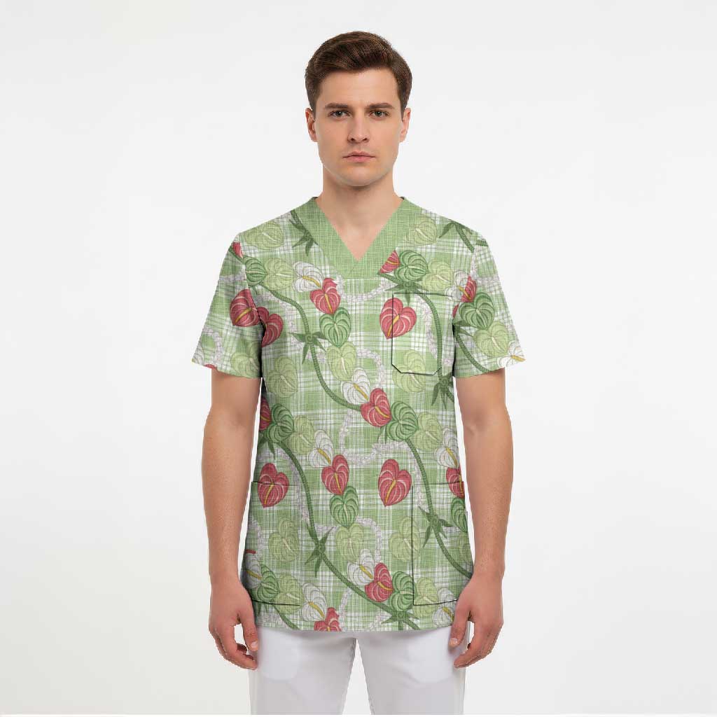 Anthurium Pikake Ti Leaf Palaka Scrub Top Green Version LT01 - Polynesian Pride