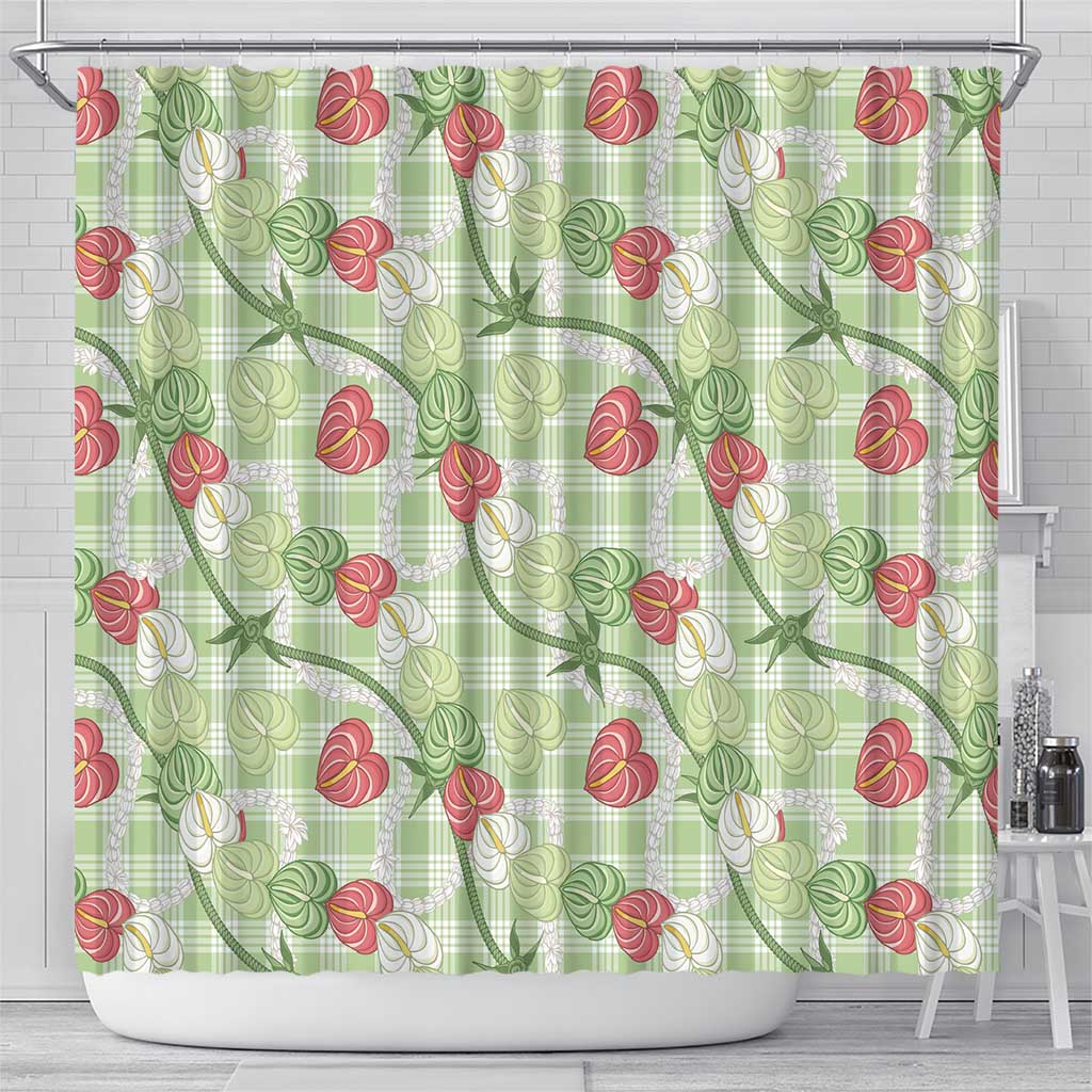 Anthurium Pikake Ti Leaf Palaka Shower Curtain Green Version LT01 - Polynesian Pride