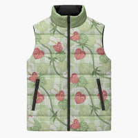Anthurium Pikake Ti Leaf Palaka Sleeveless Puffer Jacket Green Version LT01 Unisex Green - Polynesian Pride