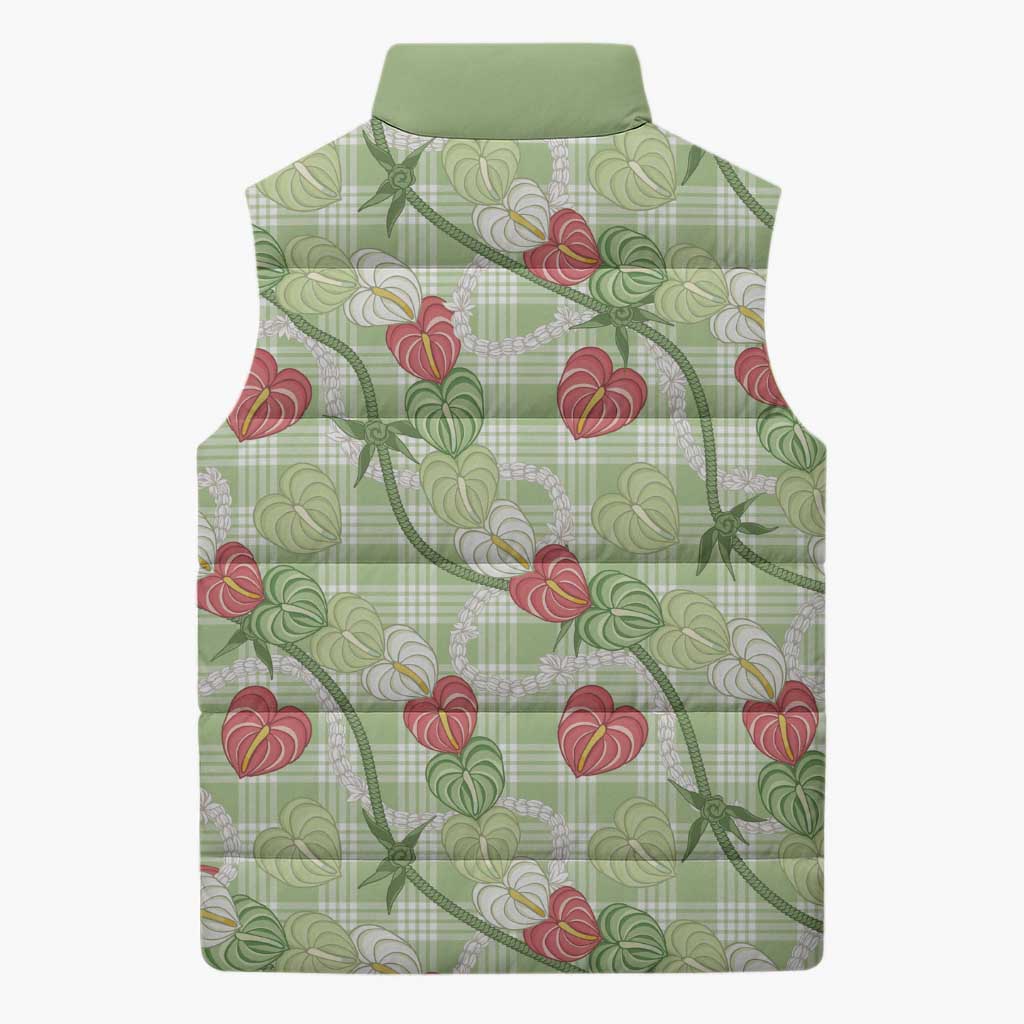 Anthurium Pikake Ti Leaf Palaka Sleeveless Puffer Jacket Green Version LT01 - Polynesian Pride