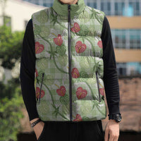 Anthurium Pikake Ti Leaf Palaka Sleeveless Puffer Jacket Green Version LT01 - Polynesian Pride