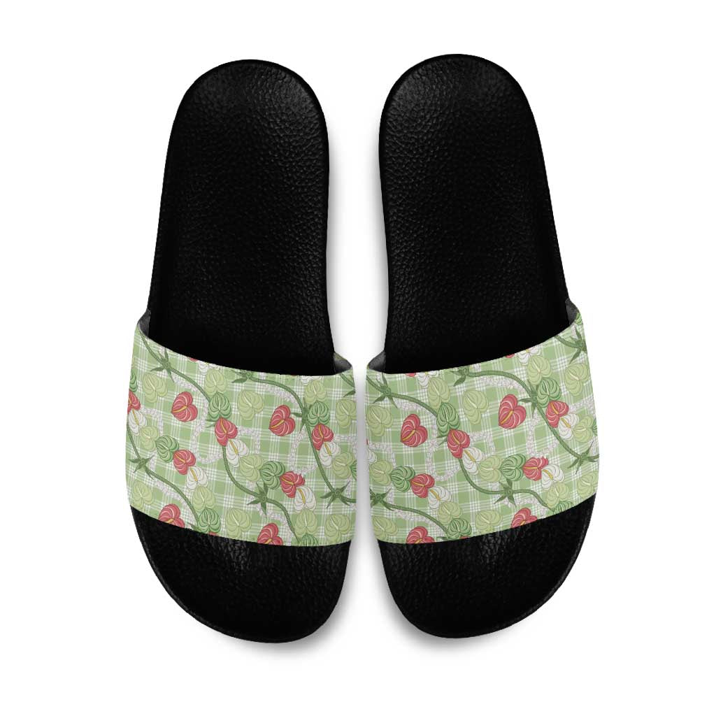Anthurium Pikake Ti Leaf Palaka Slide Sandals Green Version LT01 Green - Polynesian Pride