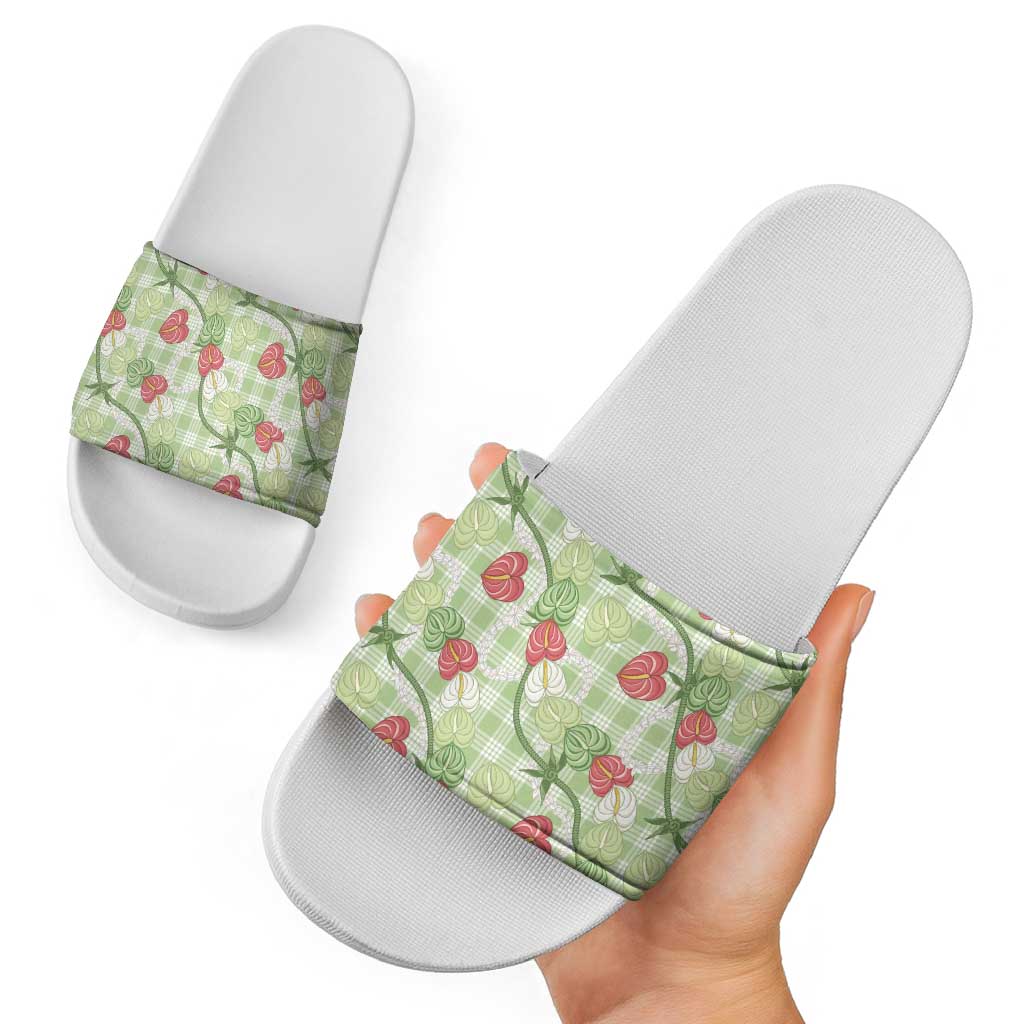 Anthurium Pikake Ti Leaf Palaka Slide Sandals Green Version LT01 - Polynesian Pride