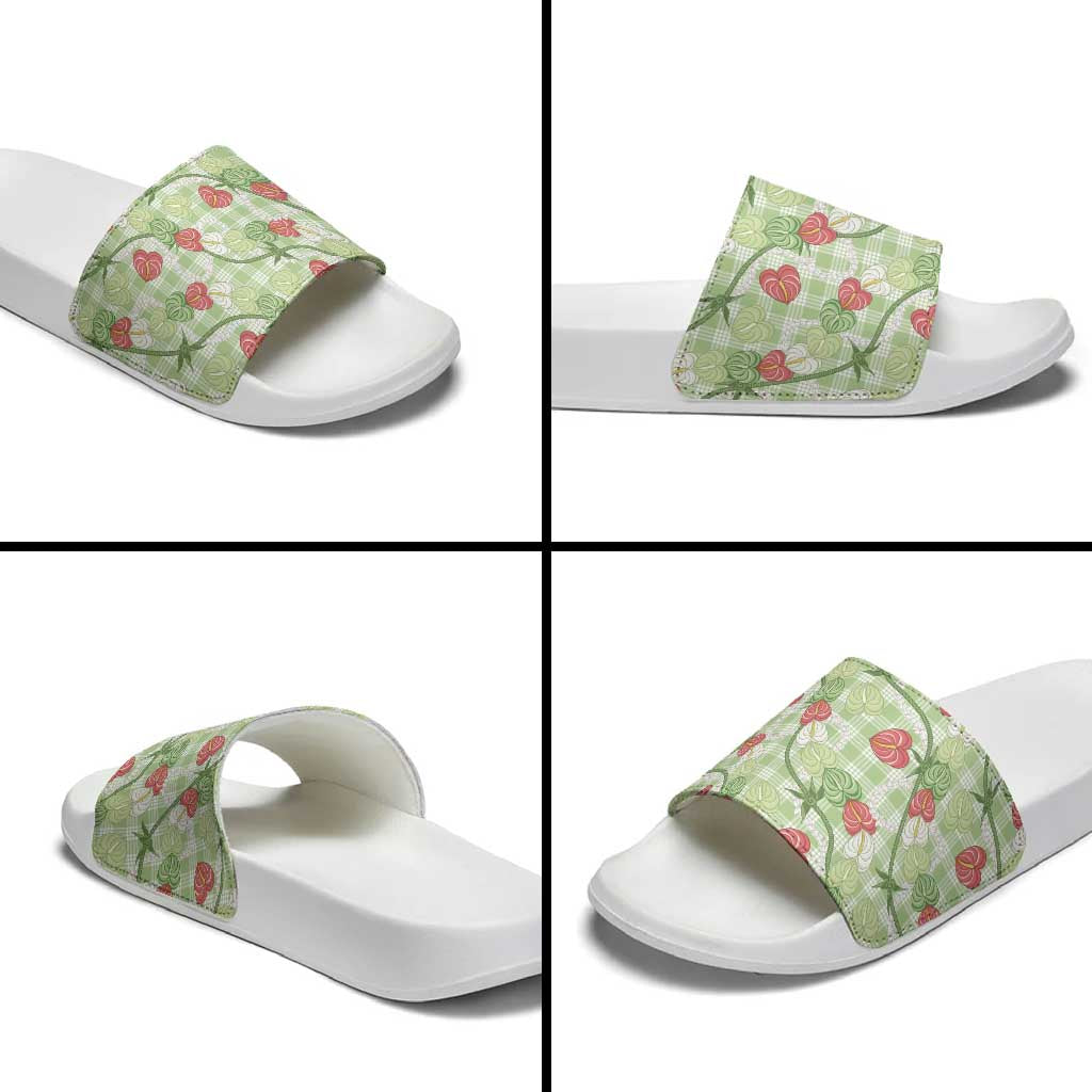 Anthurium Pikake Ti Leaf Palaka Slide Sandals Green Version LT01 - Polynesian Pride