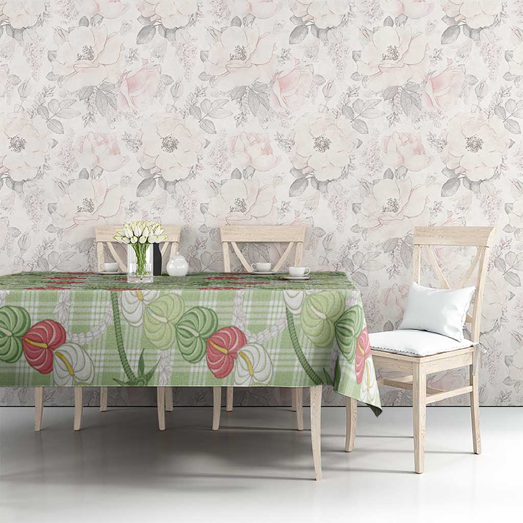 Anthurium Pikake Ti Leaf Palaka Tablecloth Green Version LT01 - Polynesian Pride