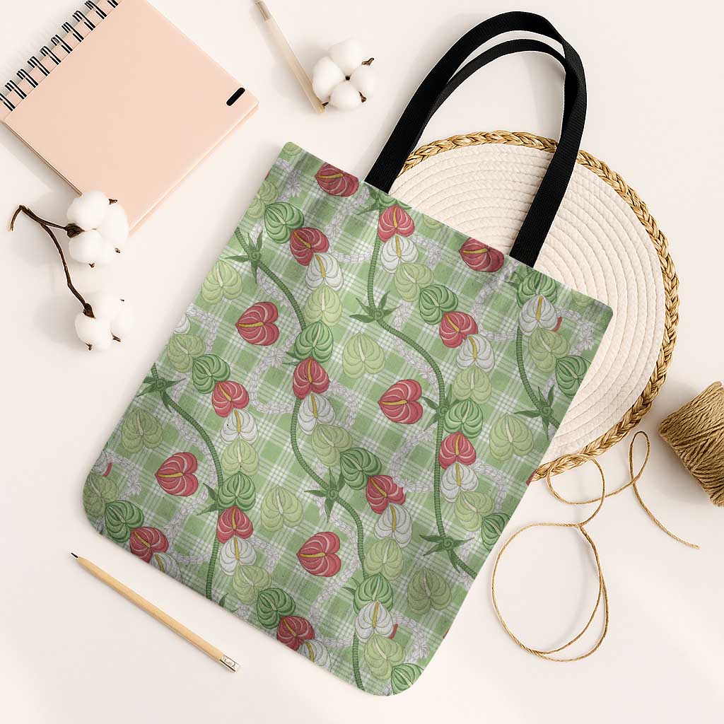 Anthurium Pikake Ti Leaf Palaka Tote Bag Green Version LT01 Black Strap One Size Green - Polynesian Pride
