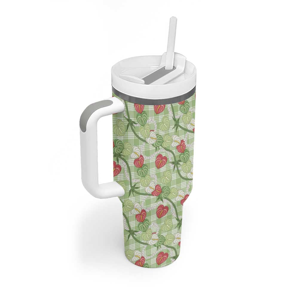 Anthurium Pikake Ti Leaf Palaka Tumbler With Handle Green Version LT01 - Polynesian Pride