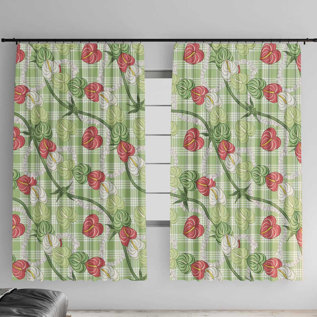Anthurium Pikake Ti Leaf Palaka Window Curtain Green Version LT01 With Hooks Green - Polynesian Pride