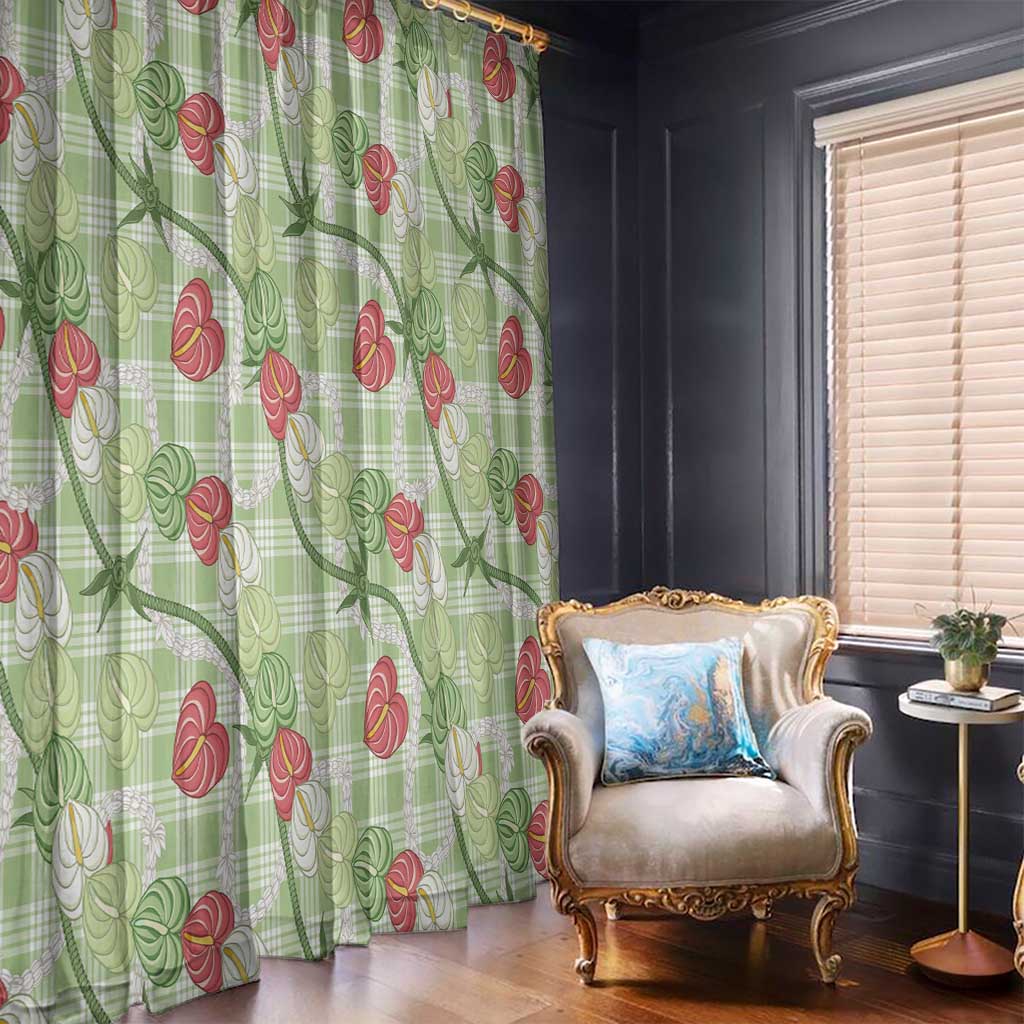 Anthurium Pikake Ti Leaf Palaka Window Curtain Green Version LT01 - Polynesian Pride