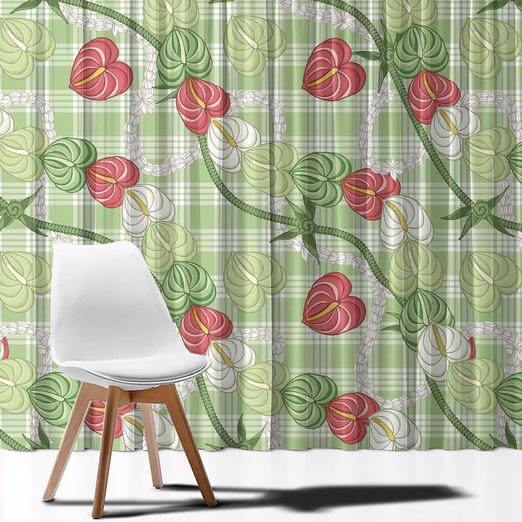 Anthurium Pikake Ti Leaf Palaka Window Curtain Green Version LT01 - Polynesian Pride