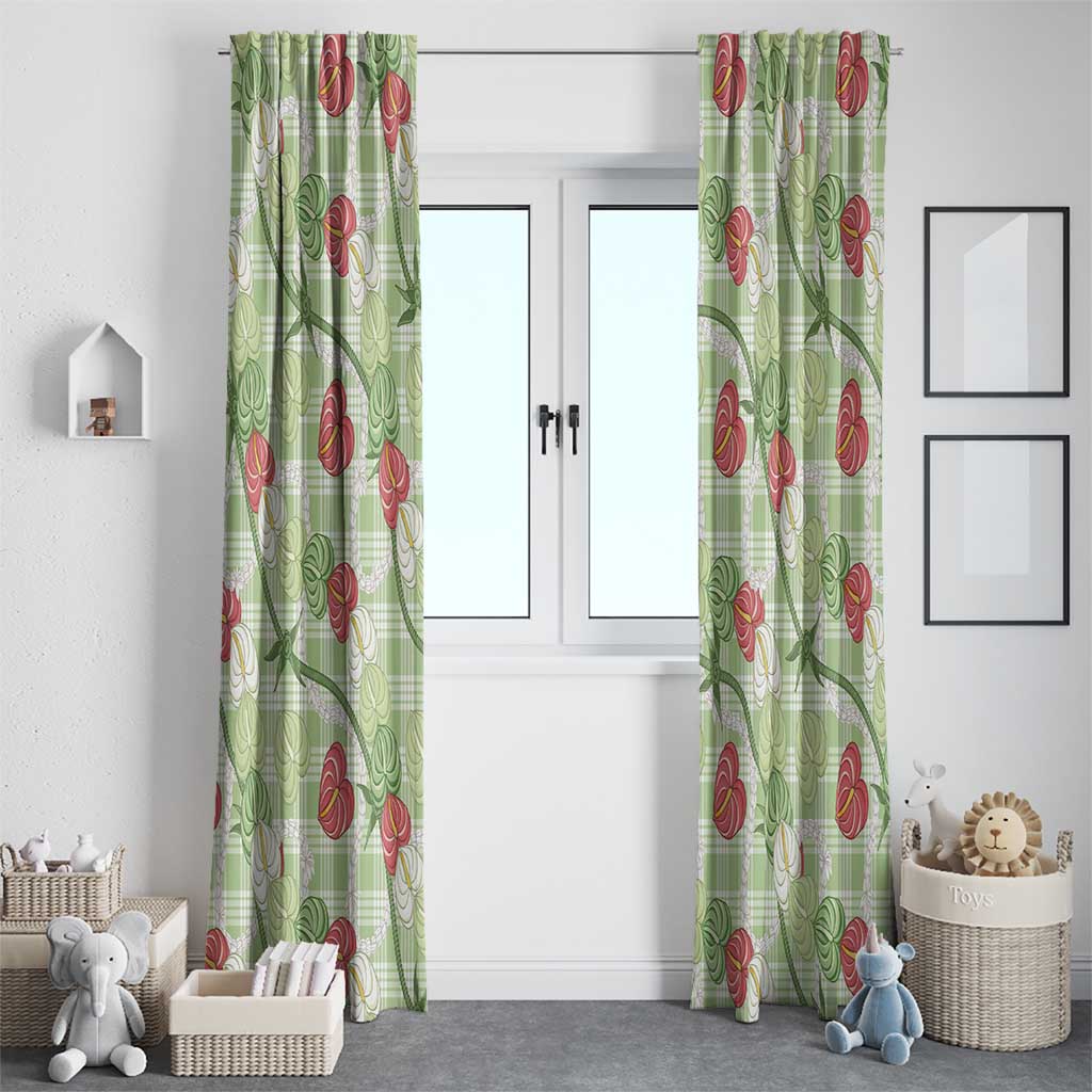 Anthurium Pikake Ti Leaf Palaka Window Curtain Green Version LT01 - Polynesian Pride