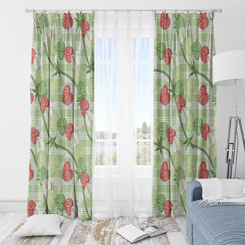 Anthurium Pikake Ti Leaf Palaka Window Curtain Green Version LT01 - Polynesian Pride