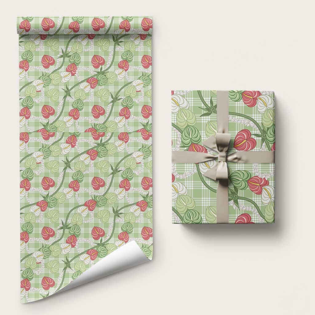 Anthurium Pikake Ti Leaf Palaka Wrapping Paper Green Version LT01 58" × 23" Green - Polynesian Pride