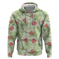 Anthurium Pikake Ti Leaf Palaka Zip Hoodie Green Version LT01 Pullover Hoodie Green - Polynesian Pride