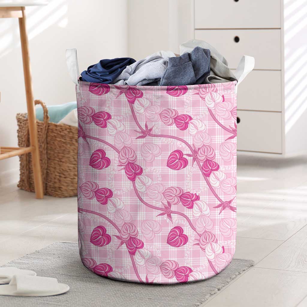 Anthurium Pikake Ti Leaf Palaka Laundry Basket Pink Version LT01 Pink - Polynesian Pride