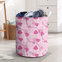 Anthurium Pikake Ti Leaf Palaka Laundry Basket Pink Version LT01 Pink - Polynesian Pride