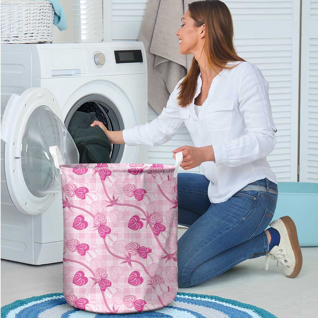 Anthurium Pikake Ti Leaf Palaka Laundry Basket Pink Version LT01 - Polynesian Pride