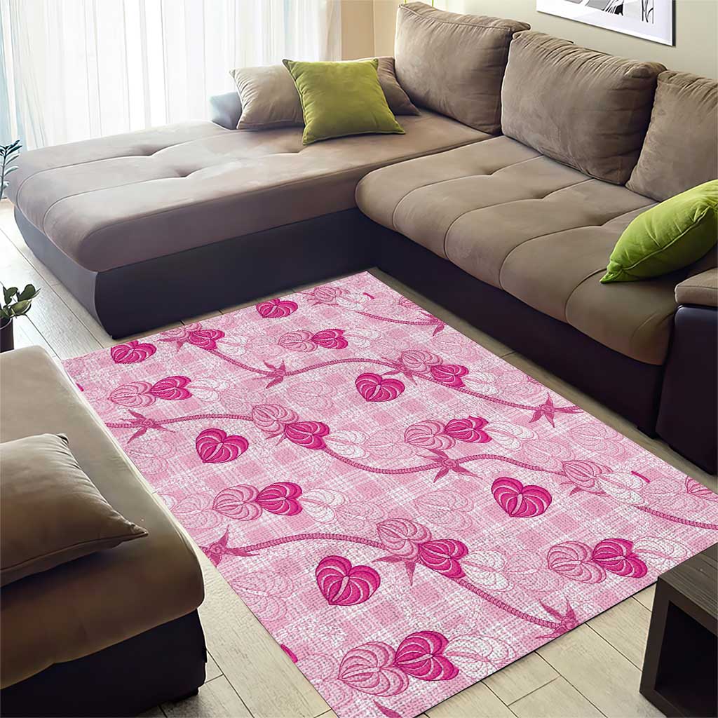 Anthurium Pikake Ti Leaf Palaka Area Rug Pink Version LT01 - Polynesian Pride