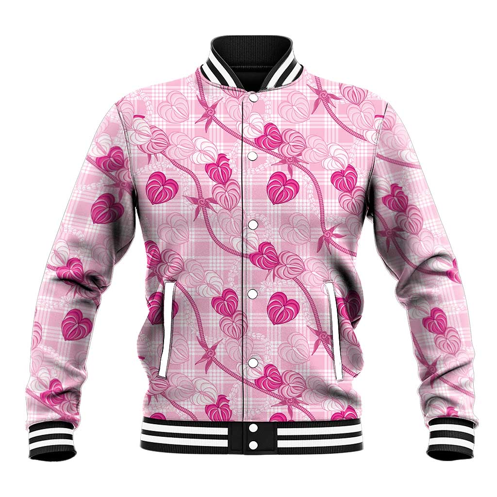 Anthurium Pikake Ti Leaf Palaka Baseball Jacket Pink Version LT01 Unisex Pink - Polynesian Pride