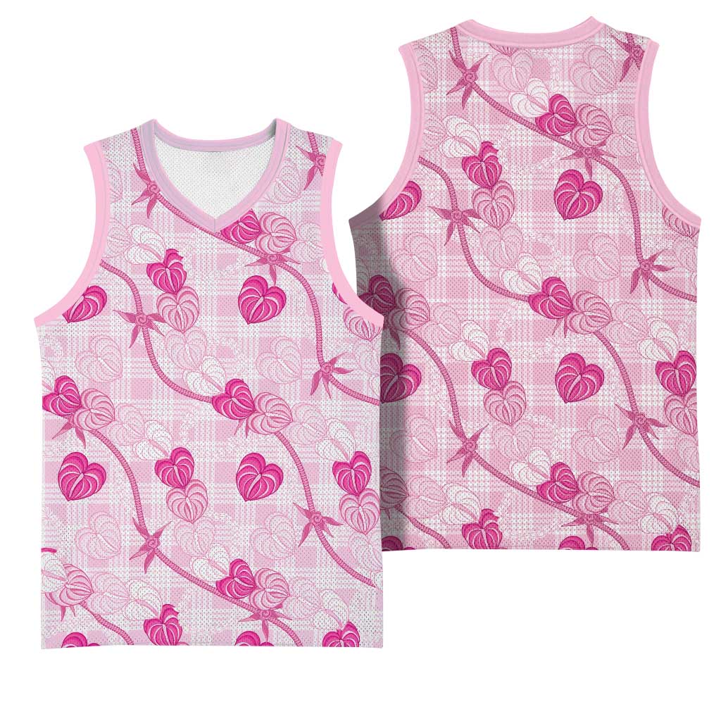 Anthurium Pikake Ti Leaf Palaka Basketball Jersey Pink Version LT01 - Polynesian Pride