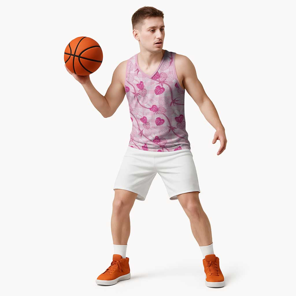 Anthurium Pikake Ti Leaf Palaka Basketball Jersey Pink Version LT01 - Polynesian Pride