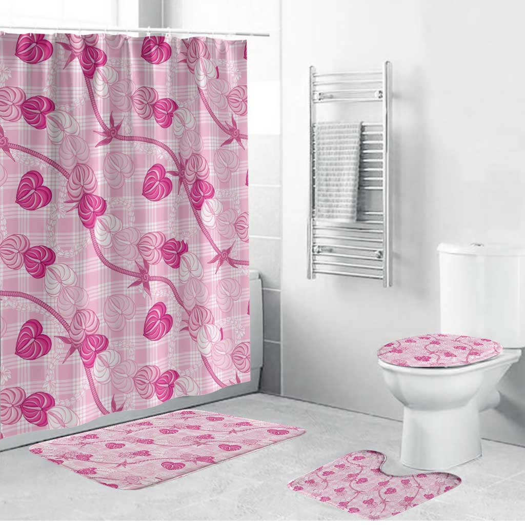 Anthurium Pikake Ti Leaf Palaka Bathroom Set Pink Version LT01 Bathroom Set (4 pcs) Pink - Polynesian Pride
