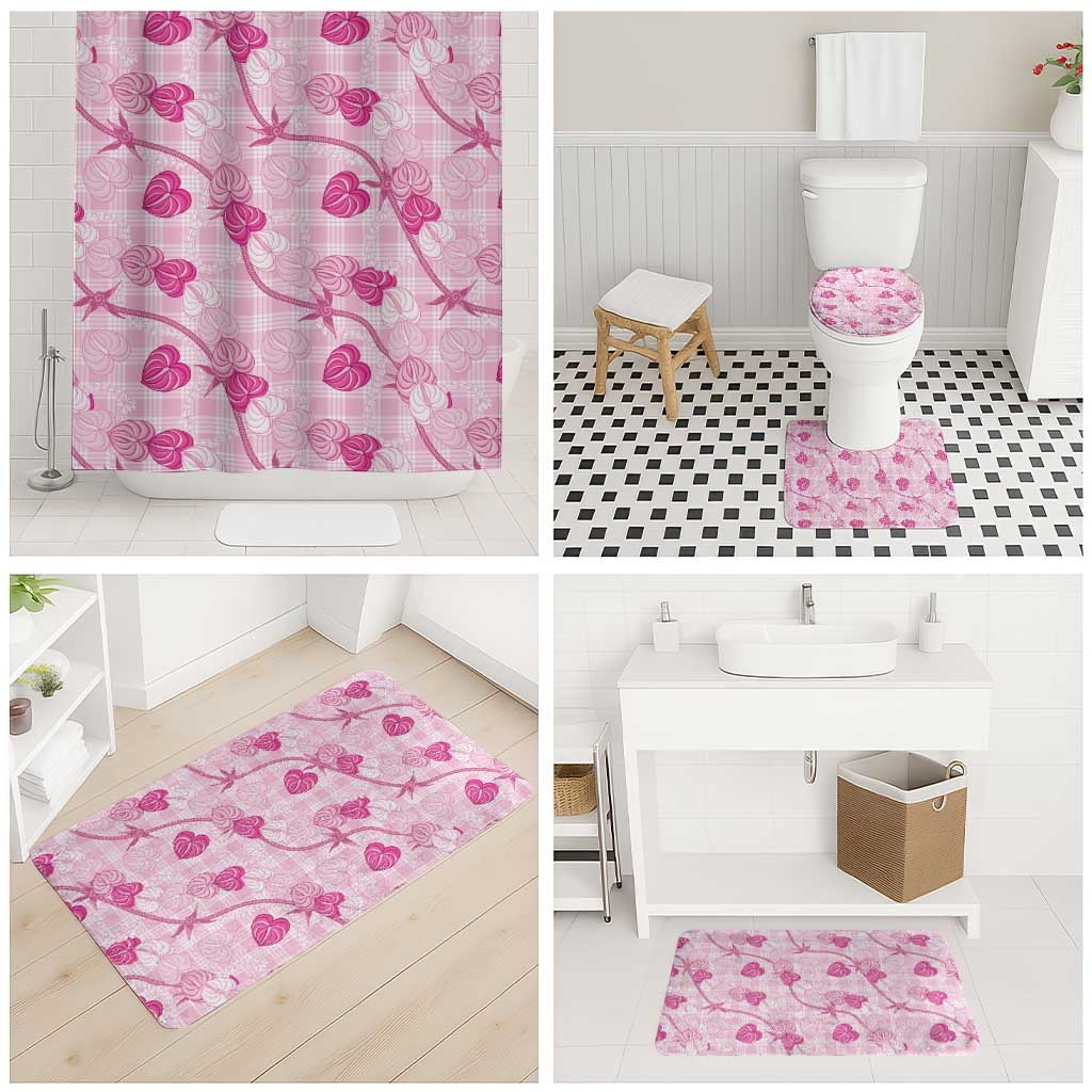 Anthurium Pikake Ti Leaf Palaka Bathroom Set Pink Version LT01 - Polynesian Pride