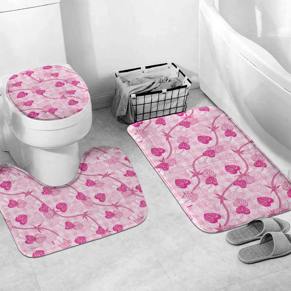Anthurium Pikake Ti Leaf Palaka Bathroom Set Pink Version LT01 Mat Set Only (3 pcs) One Size Pink - Polynesian Pride