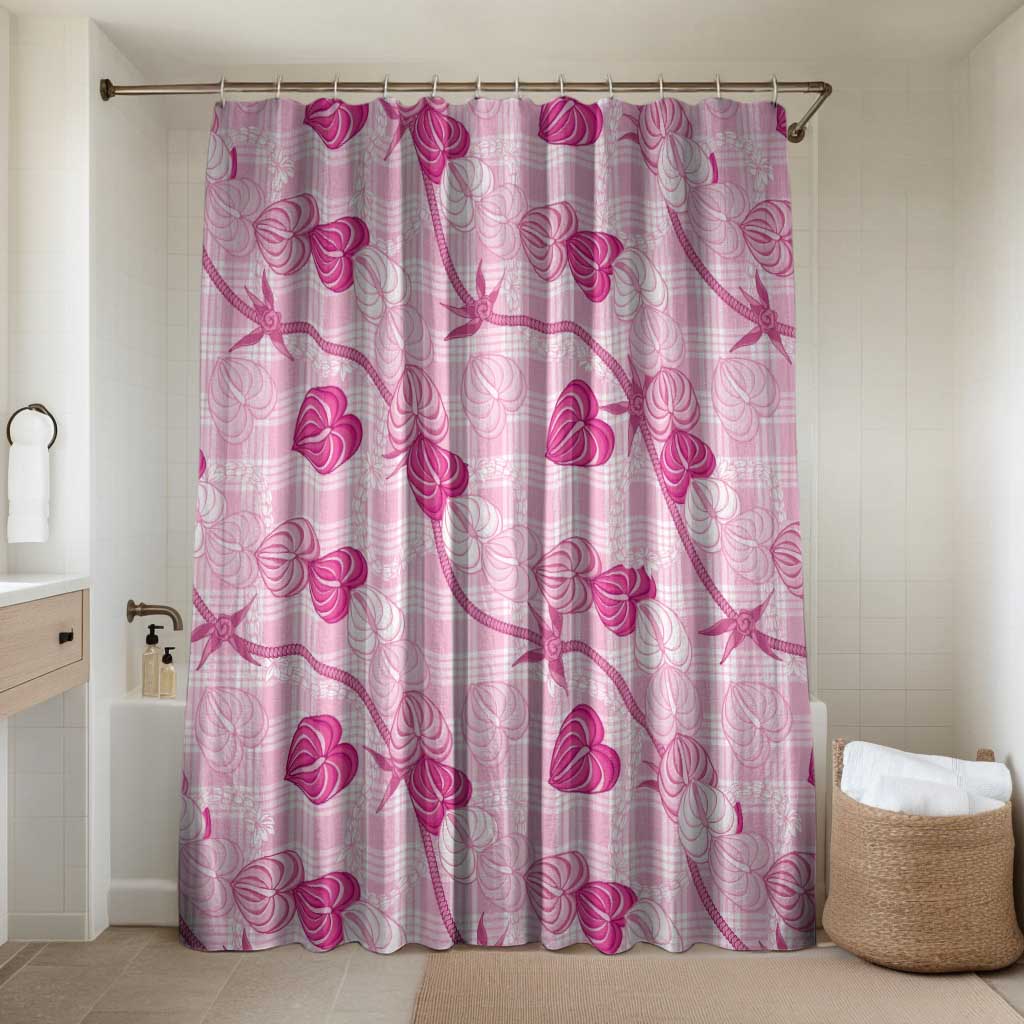 Anthurium Pikake Ti Leaf Palaka Bathroom Set Pink Version LT01 Shower Curtain Only Pink - Polynesian Pride